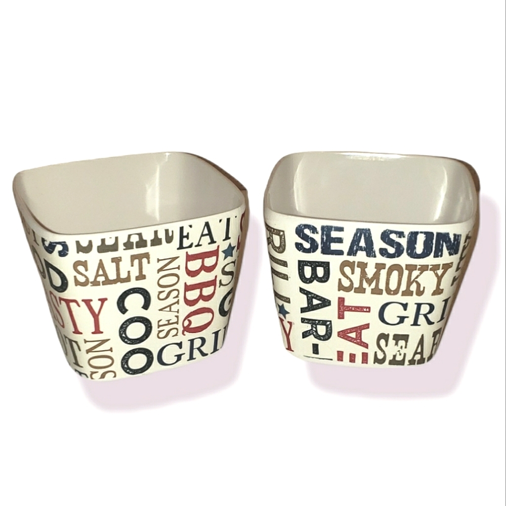 TarHong BBQ Theme Deep Square Ramekin Condiment Cup Set of 2 NWOT